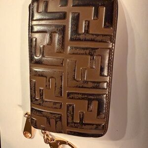 Fendi Navy Fabric Interior Pouch with Gold-Zip Accent